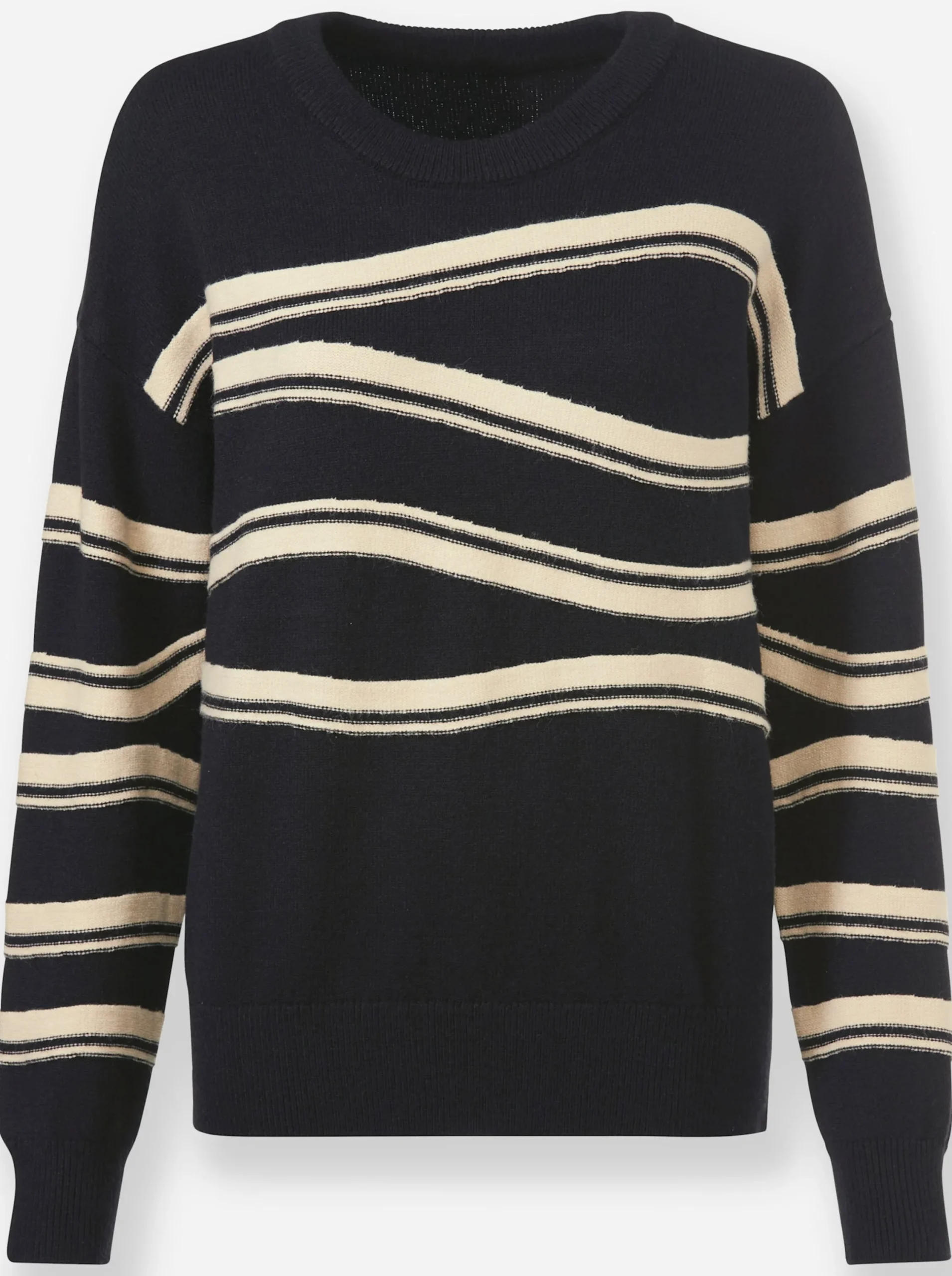 Pullover|heine Langarm-Pullover mit Intarsien-Strick schwarz-sand-gemustert