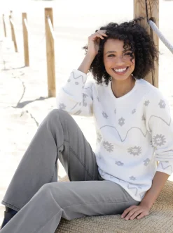 Pullover|heine Langarm-Pullover mit Jacquard-Dessin champagner-steingrau-gemustert