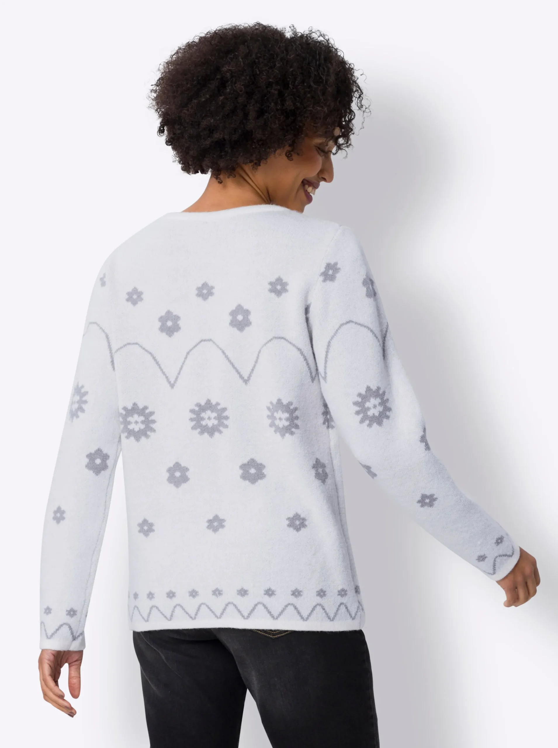 Pullover|heine Langarm-Pullover mit Jacquard-Dessin champagner-steingrau-gemustert