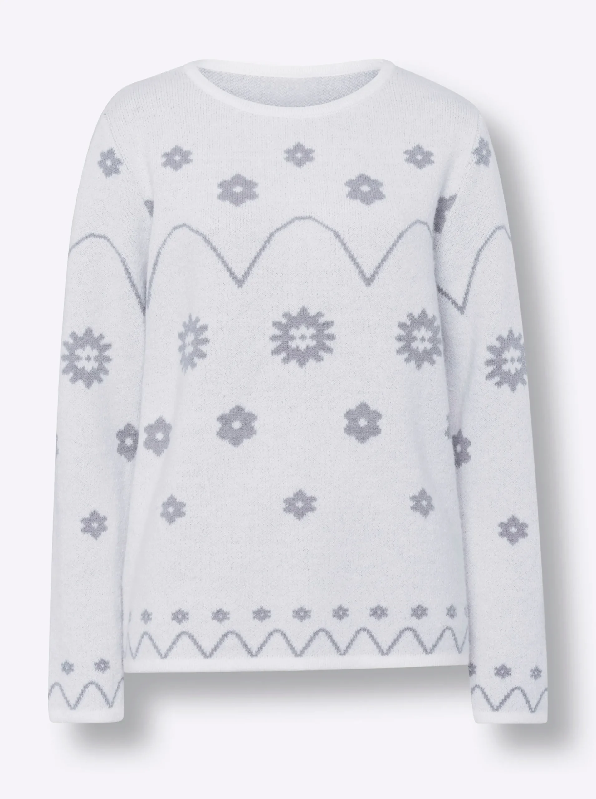 Pullover|heine Langarm-Pullover mit Jacquard-Dessin champagner-steingrau-gemustert