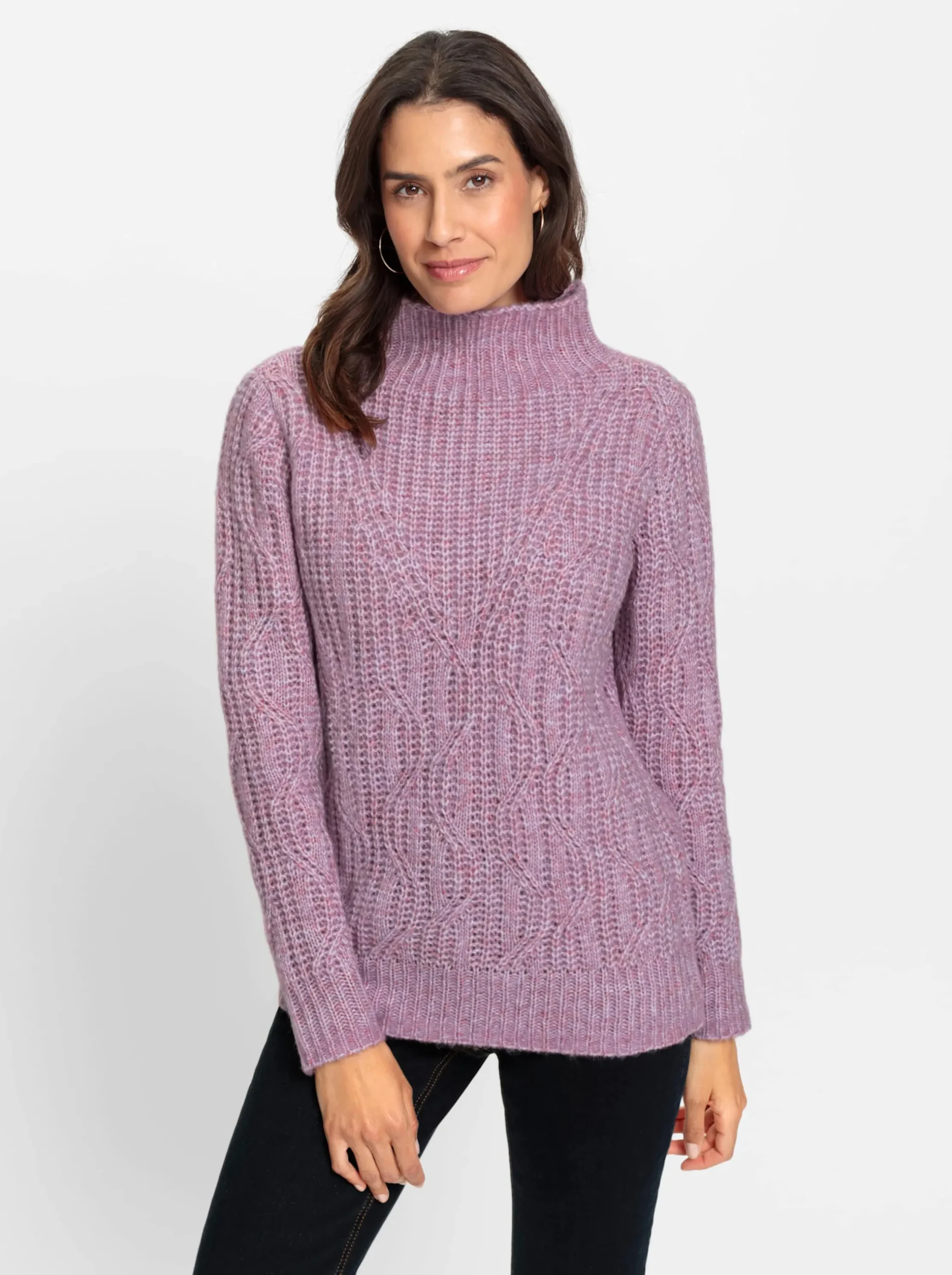 Pullover| Langarm-Pullover mit Kelchkragen orchidee-meliert