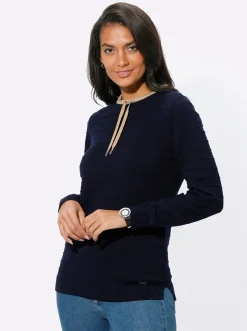 Pullover| Langarm-Pullover mit Kelchkragen marine