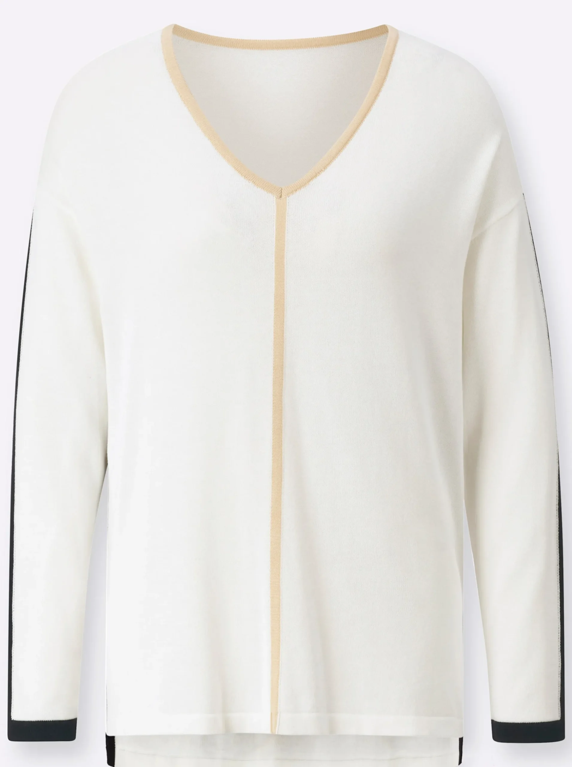 Pullover| Langarm-Pullover mit Kontraststreifen ecru