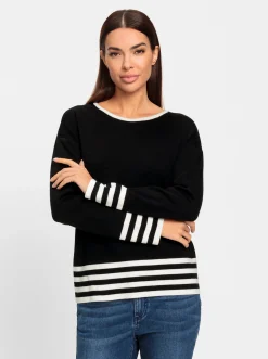 Pullover|heine Langarm-Pullover mit Kontraststreifen schwarz