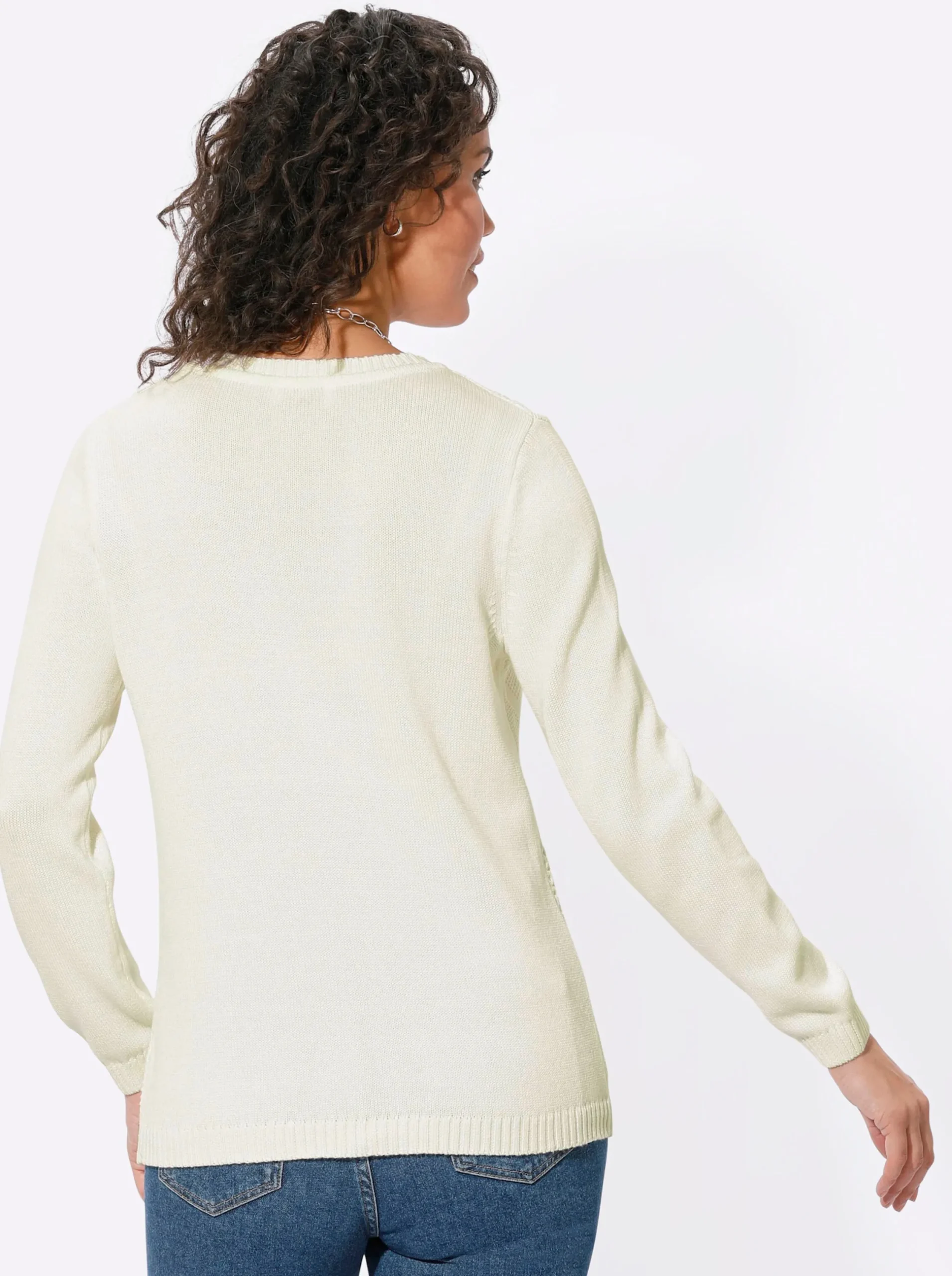 Pullover| Langarm-Pullover mit Metallplättchen-Applikationen ecru