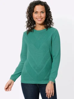 Pullover| Langarm-Pullover mit Metallplättchen-Applikationen smaragd