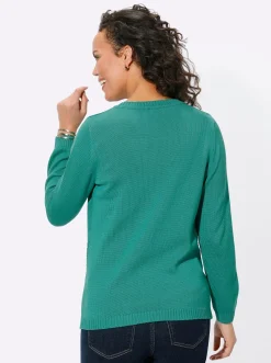 Pullover| Langarm-Pullover mit Metallplättchen-Applikationen smaragd