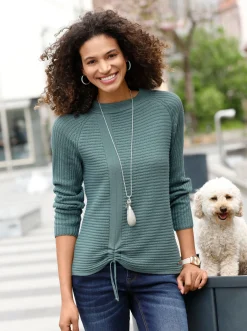 Pullover| Langarm-Pullover mit Raffung am Saum jade