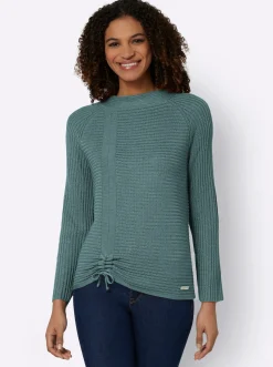 Pullover| Langarm-Pullover mit Raffung am Saum jade