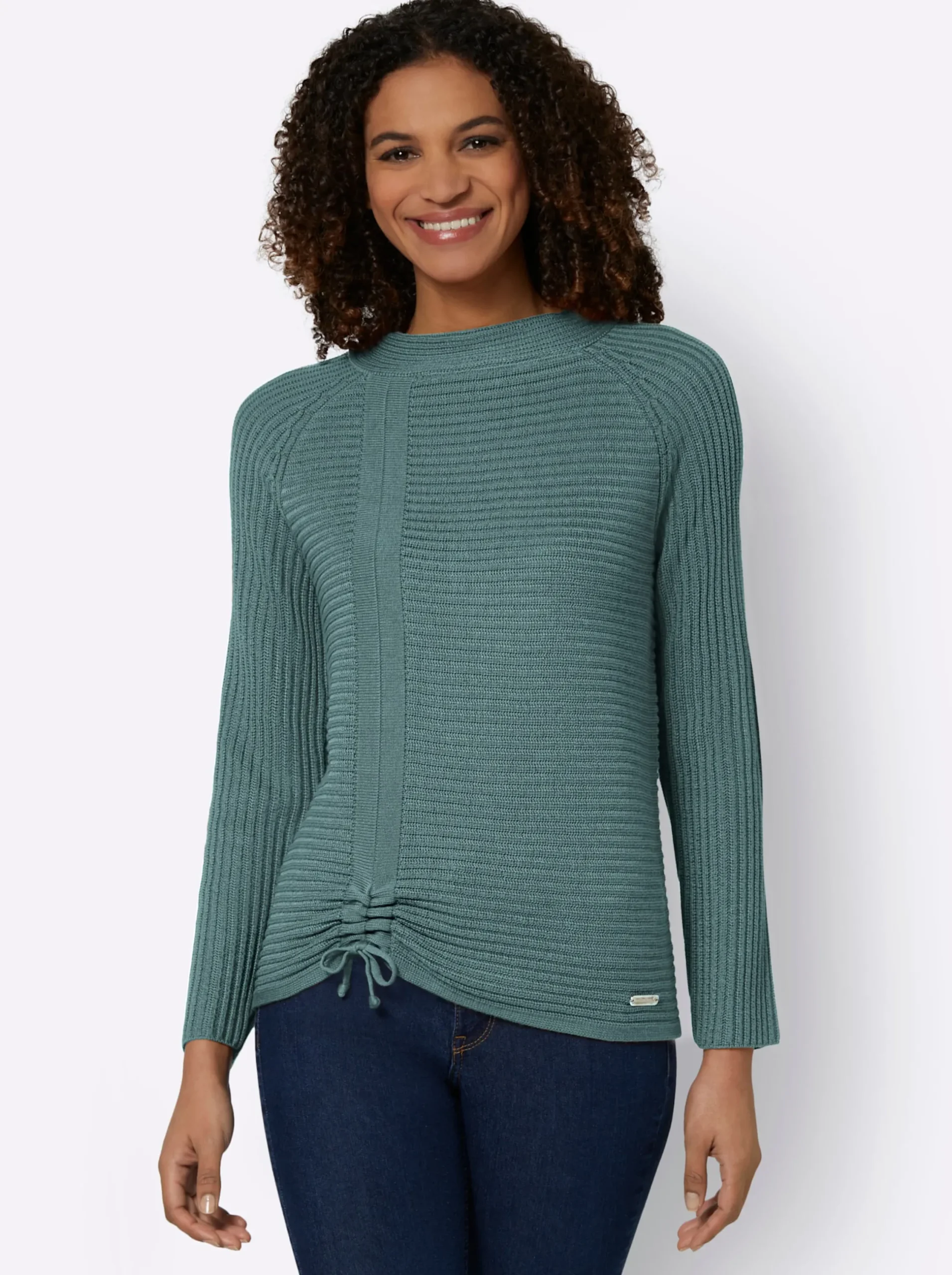 Pullover| Langarm-Pullover mit Raffung am Saum jade