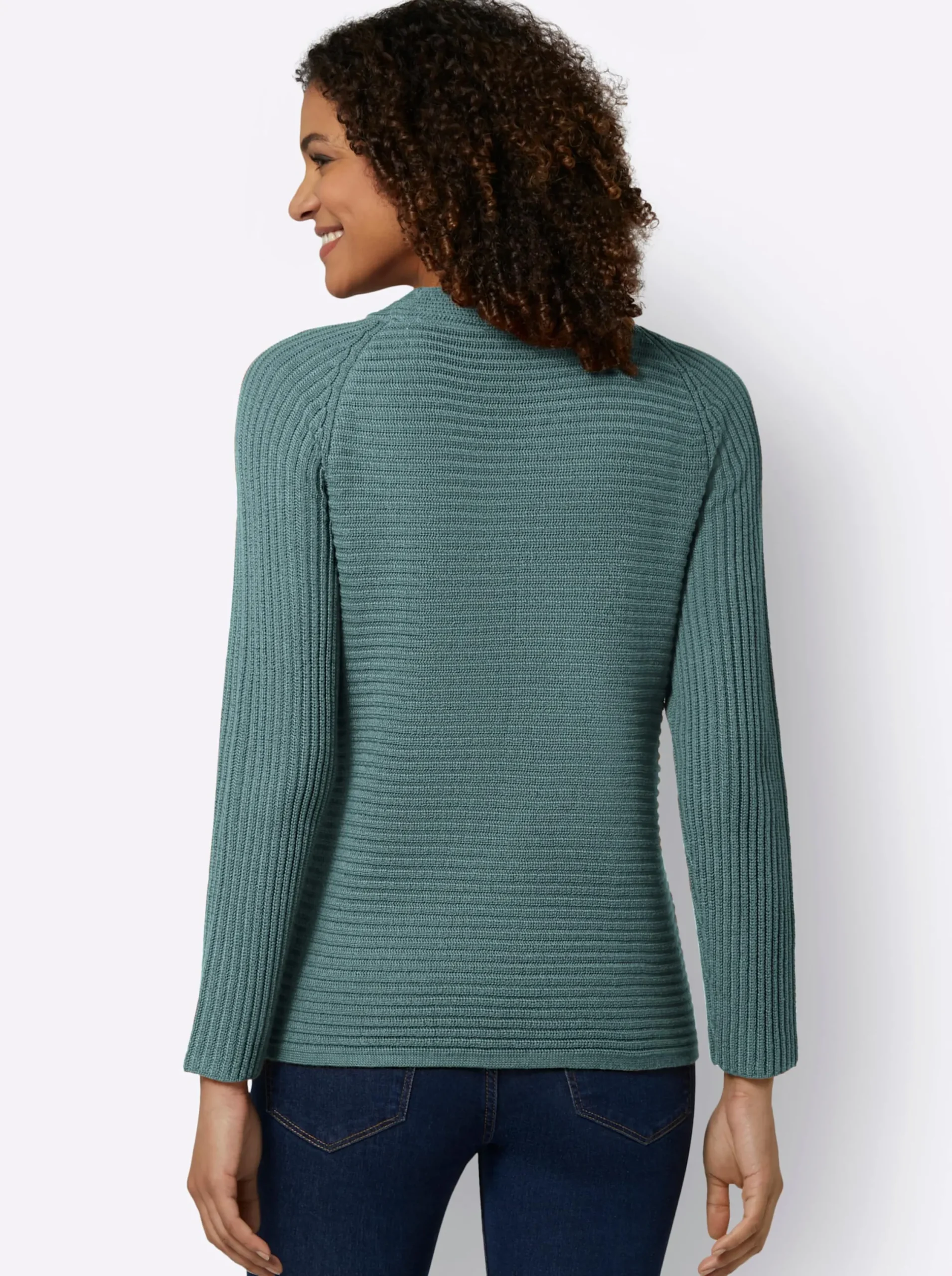 Pullover| Langarm-Pullover mit Raffung am Saum jade