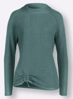 Pullover| Langarm-Pullover mit Raffung am Saum jade