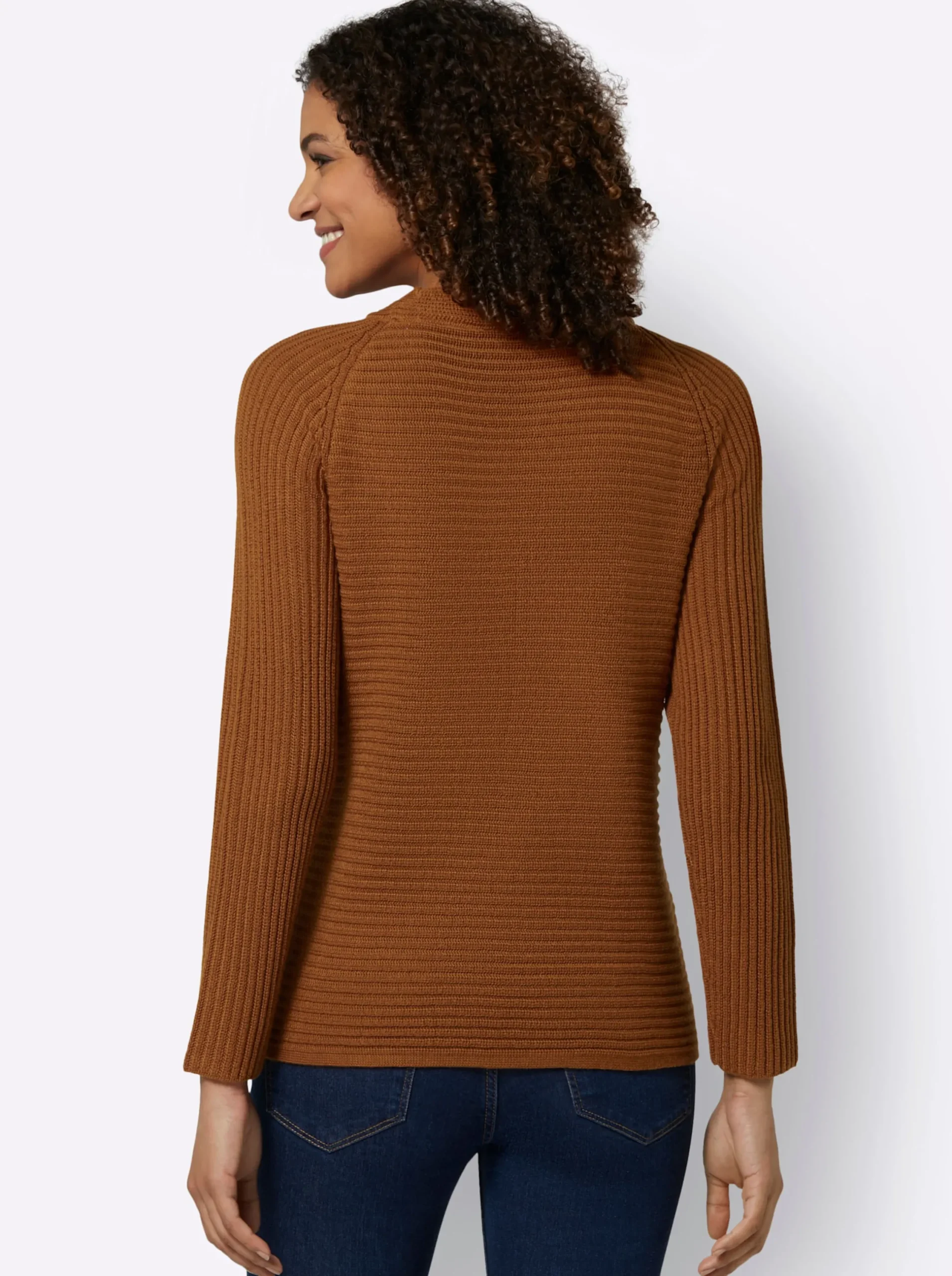 Pullover| Langarm-Pullover mit Raffung am Saum cognac