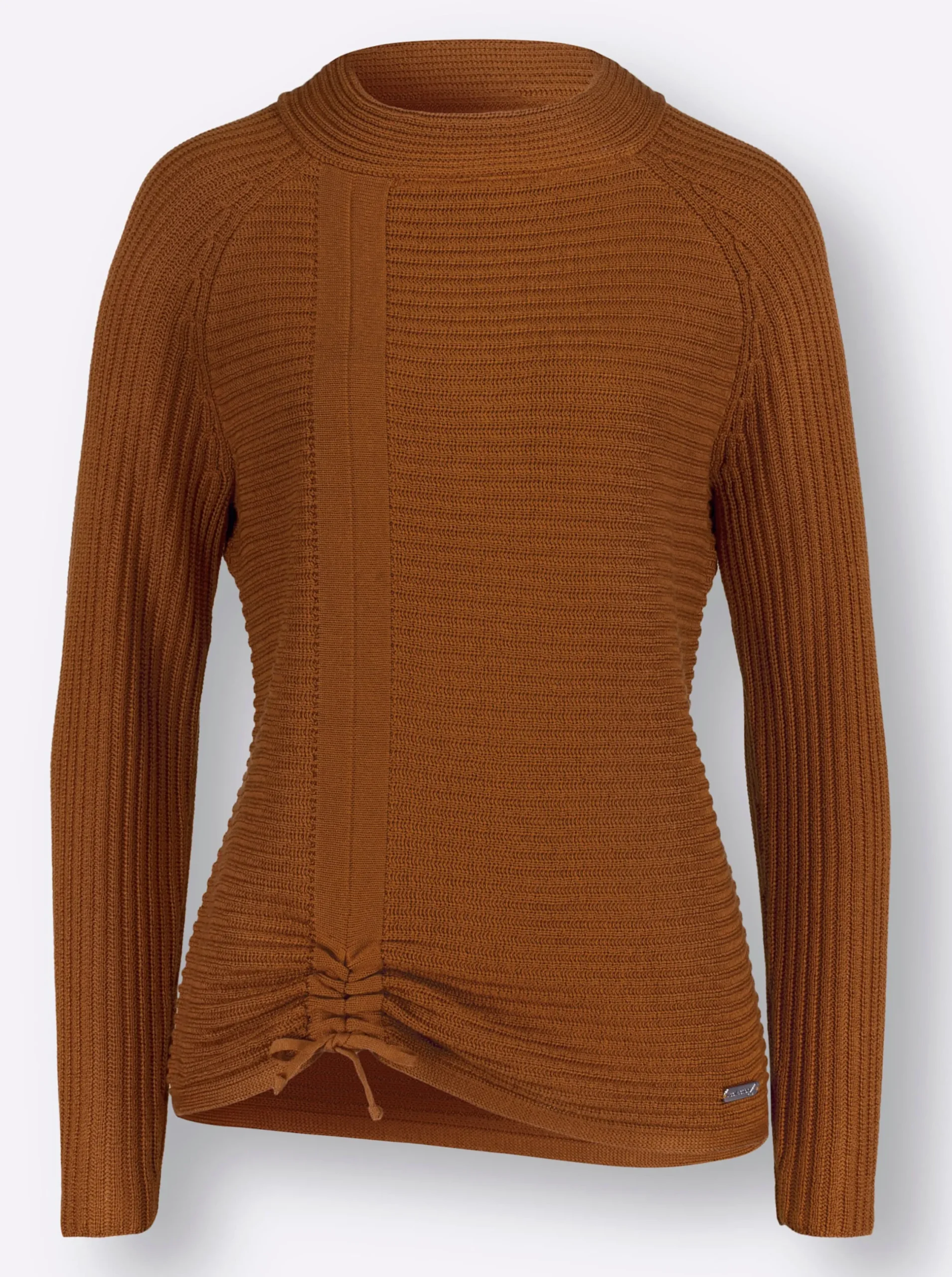Pullover| Langarm-Pullover mit Raffung am Saum cognac