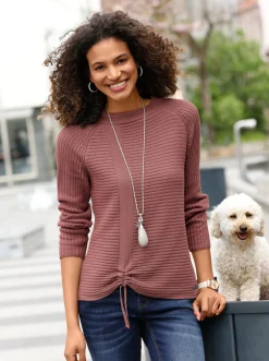 Pullover| Langarm-Pullover mit Raffung am Saum rosenholz