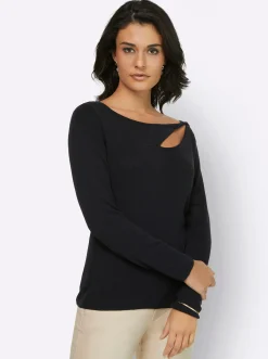Pullover| Langarm-Pullover mit Seiden-Anteil schwarz