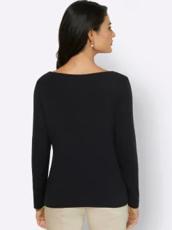 Pullover| Langarm-Pullover mit Seiden-Anteil schwarz