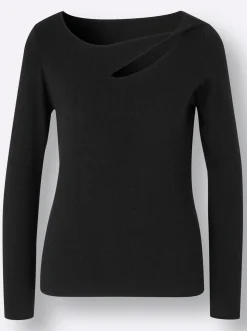 Pullover| Langarm-Pullover mit Seiden-Anteil schwarz