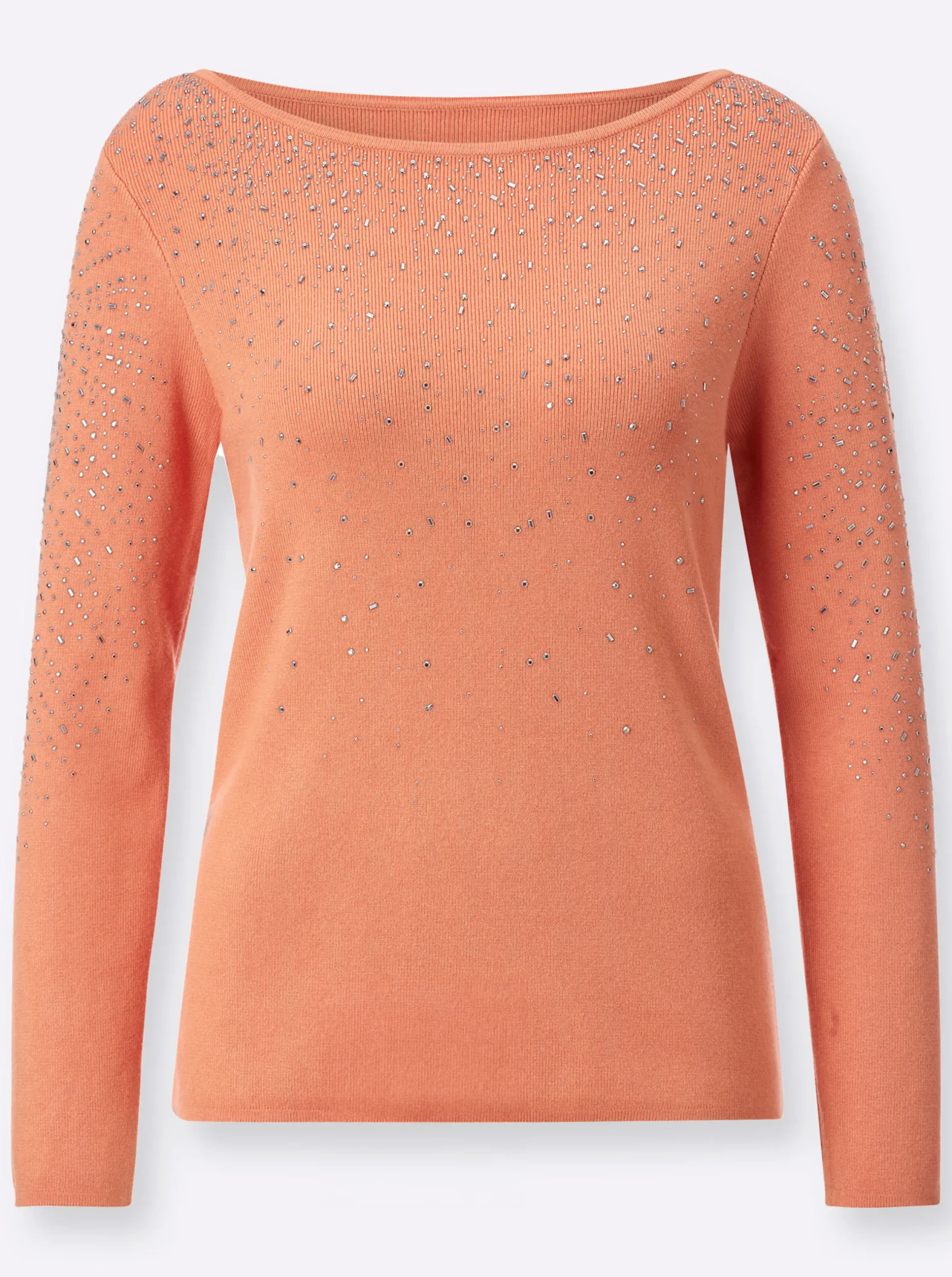 Pullover| Langarm-Pullover mit silberglänzenden Steinchen papaya