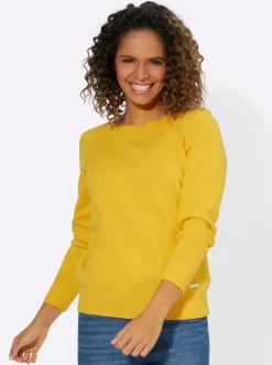 Pullover| Langarm-Pullover mit U-Boot-Ausschnitt ocker