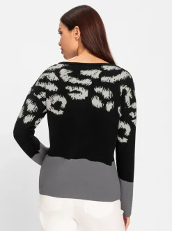 Pullover|heine Langarm-Pullover mit U-Boot-Ausschnitt grau-schwarz-gemustert