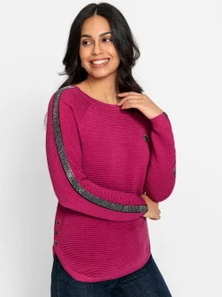 Pullover| Langarm-Pullover mit Zierknöpfen fuchsia
