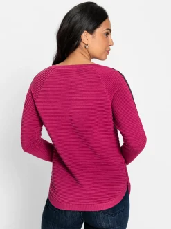 Pullover| Langarm-Pullover mit Zierknöpfen fuchsia
