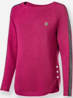 Pullover| Langarm-Pullover mit Zierknöpfen fuchsia