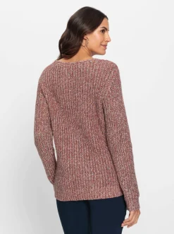 Pullover| Langarm-Pullover mit Zopfmuster vorne rosenholz-meliert