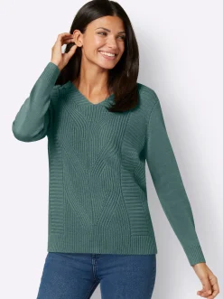 Pullover| Langarm-Pullover mit Zopfmuster jade