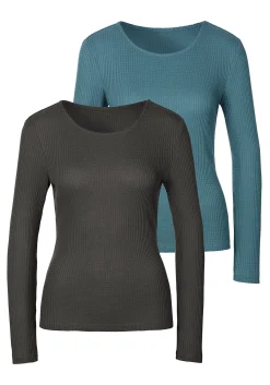 Shirts|LASCANA Langarmshirt anthrazit,petrol