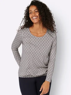 Shirts| Langarmshirt taupe-ecru-bedruckt