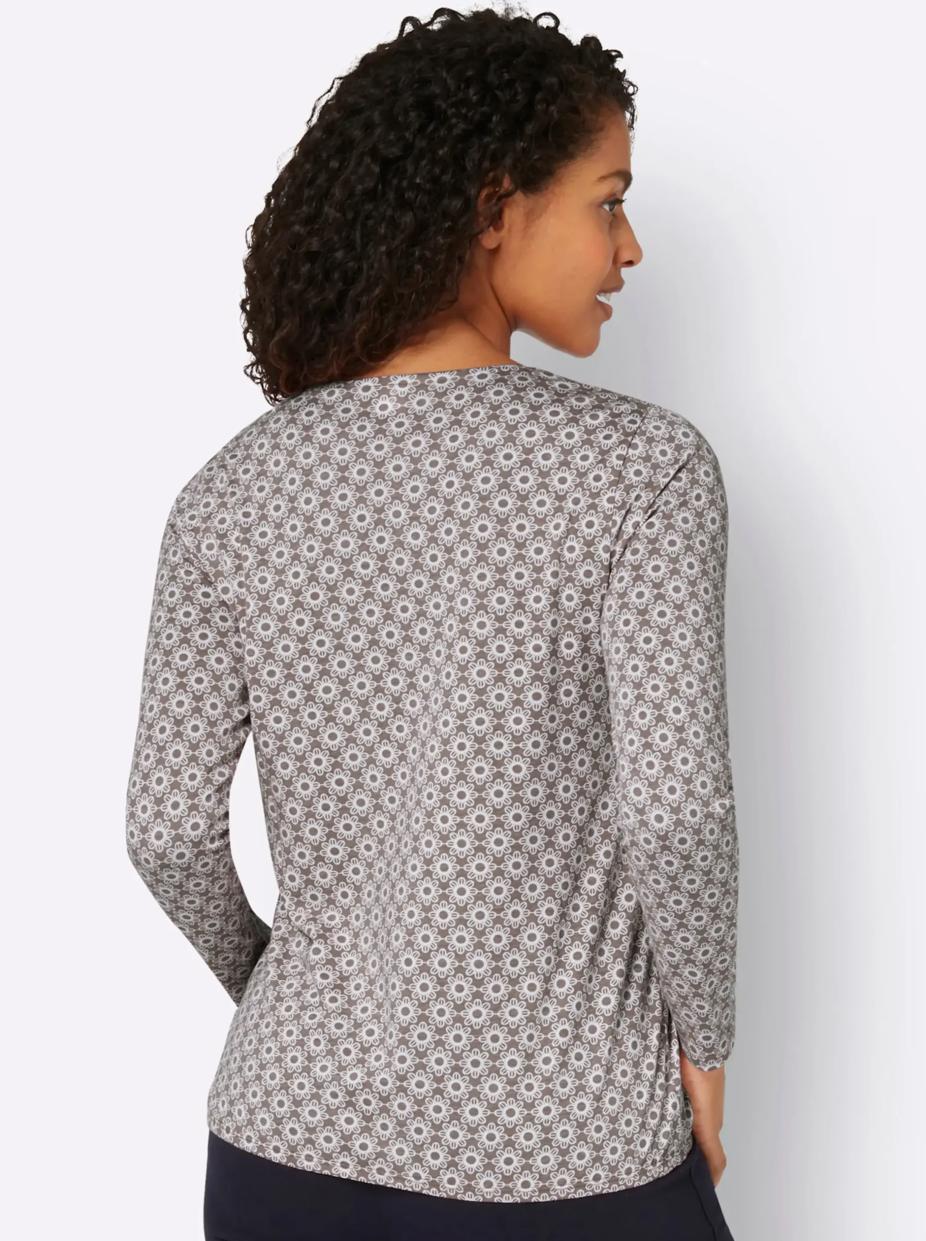 Shirts| Langarmshirt taupe-ecru-bedruckt