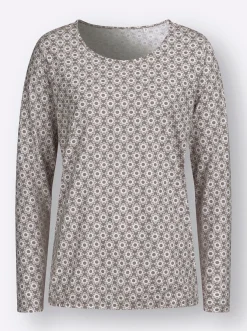 Shirts| Langarmshirt taupe-ecru-bedruckt