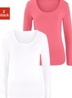 Strandmode|Shirts|Vivance Langarmshirt apricot,weiß