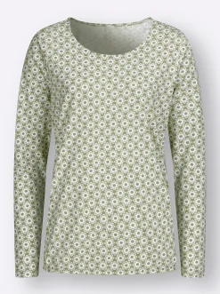 Shirts| Langarmshirt schilf-ecru-bedruckt