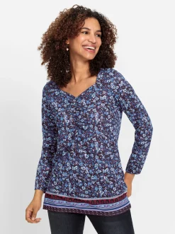 Shirts| Langarmshirt marine-himmelblau-gemustert