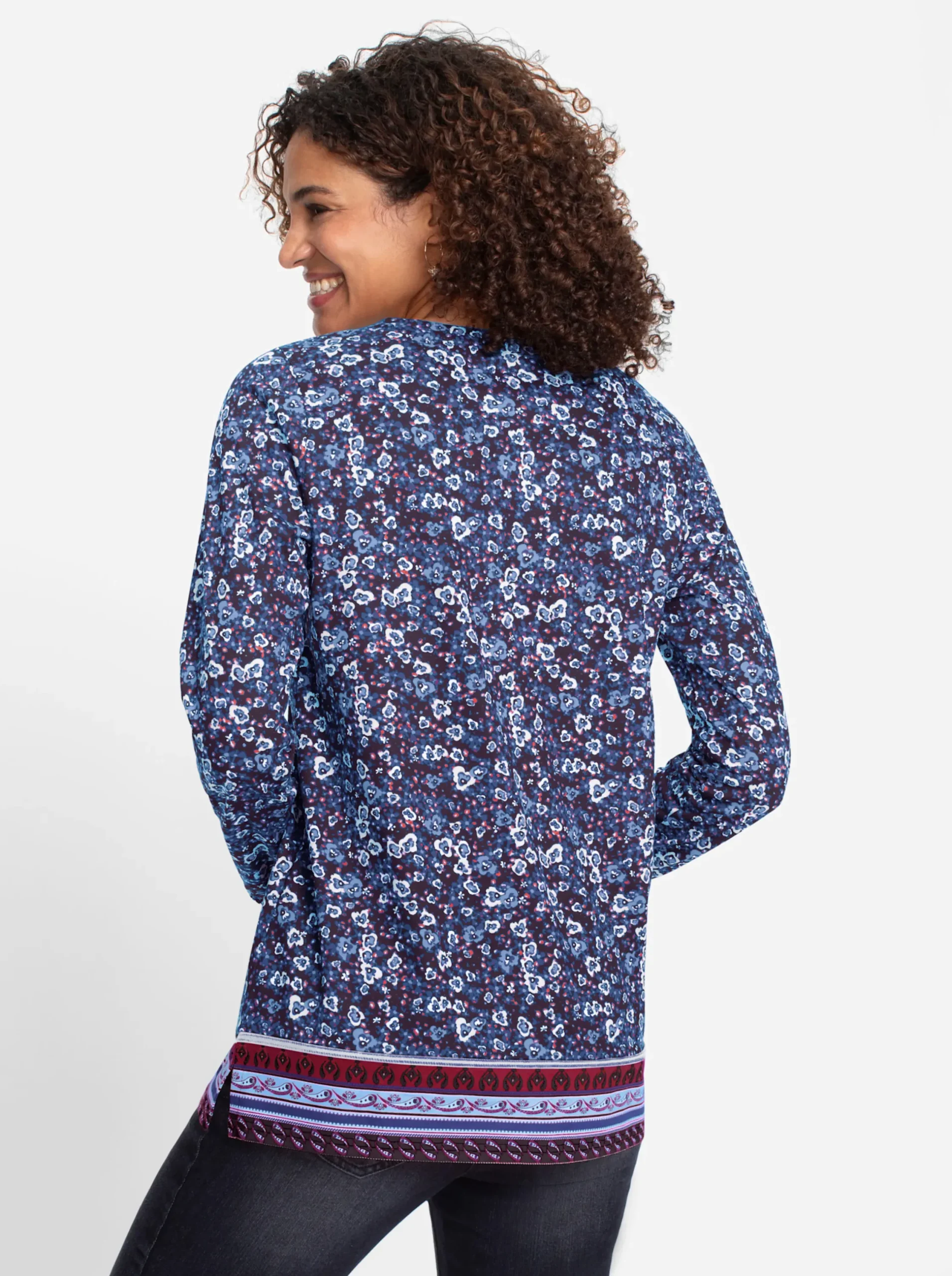Shirts| Langarmshirt marine-himmelblau-gemustert