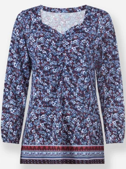 Shirts| Langarmshirt marine-himmelblau-gemustert