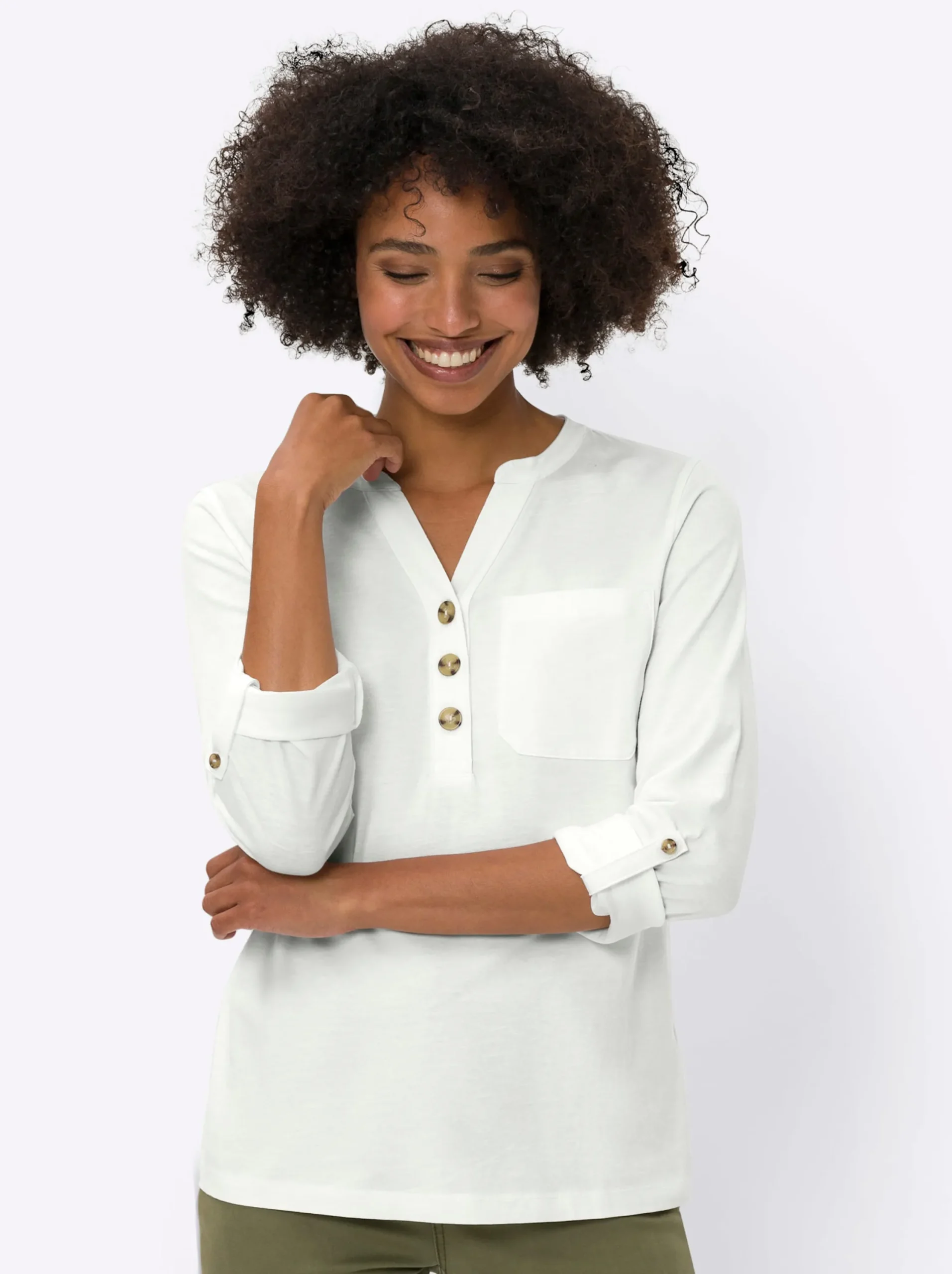 Blusen|Shirts|heine Langarmshirt ecru