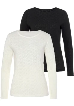 Shirts|Vivance Langarmshirt creme,schwarz
