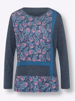 Shirts|heine Langarmshirt dunkelblau-rosé-bedruckt