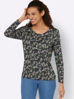 Shirts| Langarmshirt schwarz-schilf-bedruckt