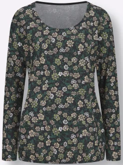 Shirts| Langarmshirt schwarz-schilf-bedruckt