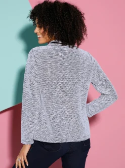 Pullover|Shirts| Langarmshirt ecru-schwarz-gemustert