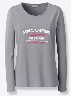 Shirts| Langarmshirt steingrau-ecru-bedruckt