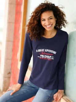 Shirts| Langarmshirt marine-ecru-bedruckt