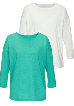 Strandmode|Vivance Langarmshirt türkis,weiß