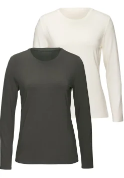 Strandmode|Shirts|LASCANA Langarmshirt graugrün,creme