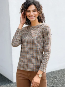 Shirts| Langarmshirt im Hahnentritt-Dessin camel-gemustert